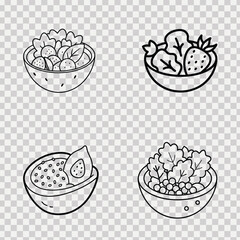 Fresh Salad Bowls-Simple Line Art Icons of Healthy Meal Prep Ingredients