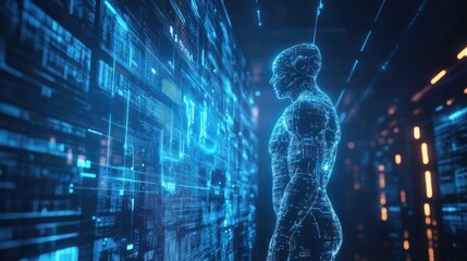 Fototapeta premium Abstract visualization of ai integration and data processing in technological future