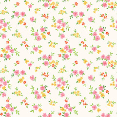 Seamless ditsy floral pattern. Cute garden flowers and leaves colorful pattern. Design for fashion textiles, fabric, print, graphics, backgrounds and crafts.