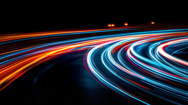 Light Trails: Vivid streaks of motion blur capture the essence of speed and dynamic movement against a dark, abstract background.