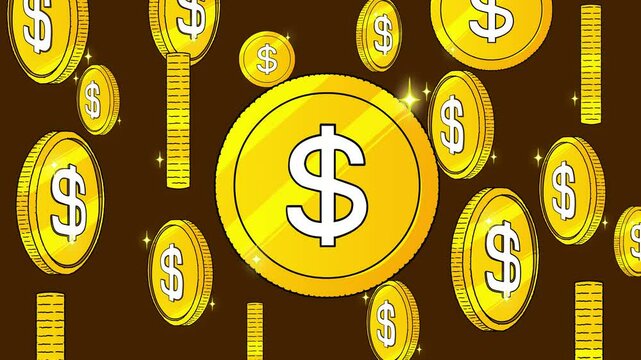 Dollar Gold Coin Rotating And Sparkling