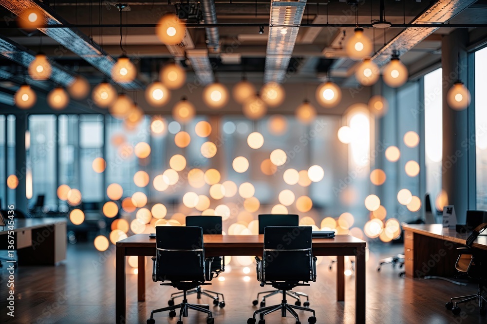 Poster luminous office backdrop inspiring work environment with bokeh vibes and effective branding flow