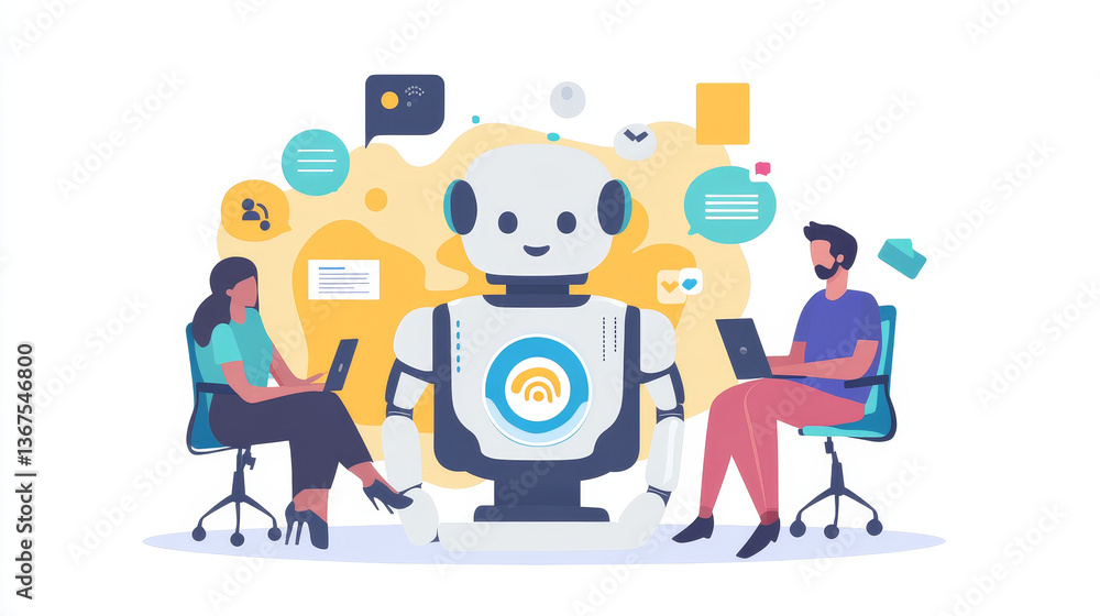 Poster isometric artificial intelligence. chat bot and future marketing. ai and business iot concept. mans 