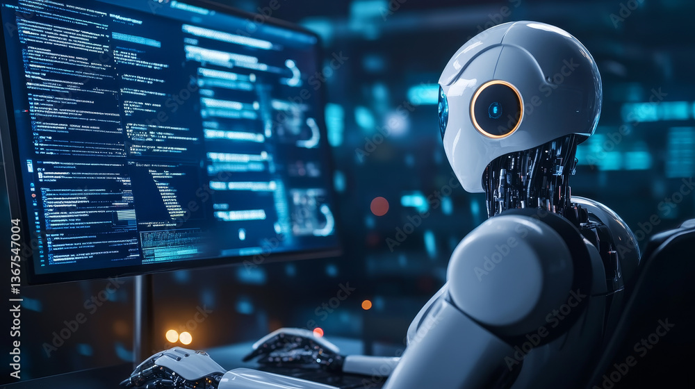 Poster isometric artificial intelligence. chat bot and future marketing. ai and business iot concept. mans 