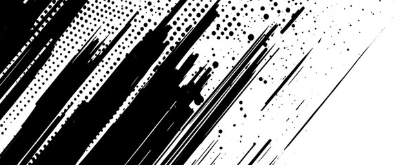 Vector abstract black background with halftone dots and brush strokes with rough dirty grainy design Vintage grunge.