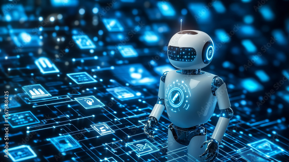 Poster isometric artificial intelligence. chatbot and future marketing. ai and business iot concept. dialog