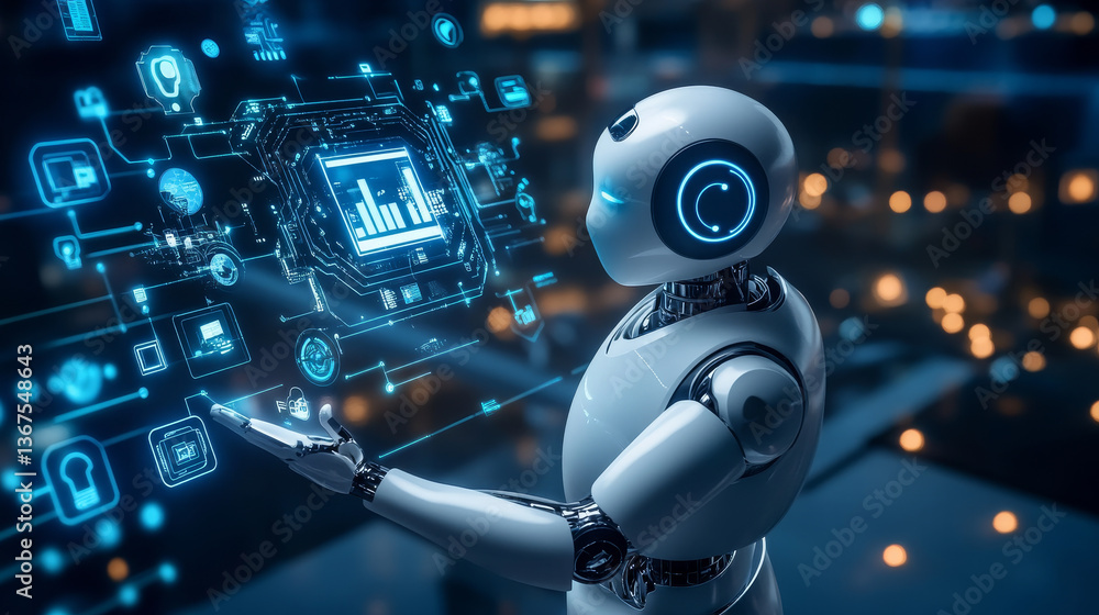 Poster isometric artificial intelligence. chatbot and future marketing. ai and business iot concept. dialog