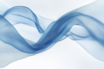 Abstract flowing blue fabric wave against a white background creating a soft and airy composition