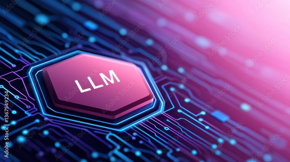 Poster a futuristic circuit board with a prominent hexagonal chip labeled 