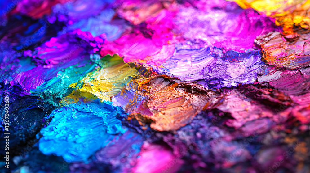 Poster colorful paint palette displaying an array of vibrant colors with shifting pigments ready for artist
