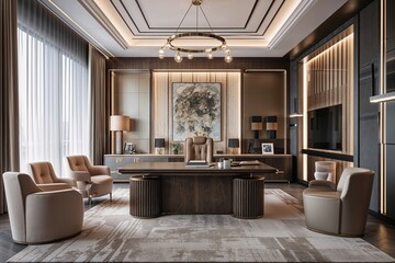 Elegant Executive Office Design Featuring Modern Interiors and Upscale Furnishings