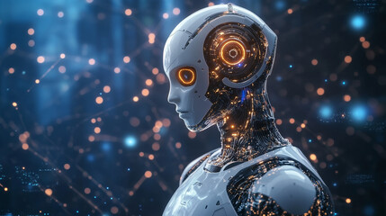 Isometric concept of artificial intelligence controls computers or internet, digital network. Chatbot, video broadcast, stories, SMM promotion, online analytics. Technology web virtual background.