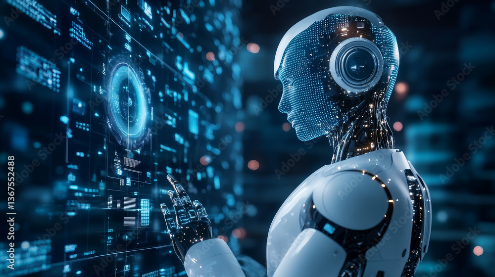 Poster isometric education or business training using artificial intelligence concept. group of businessmen