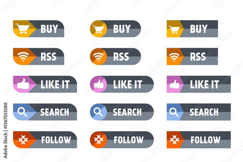 Poster design web elements with various buttons png file