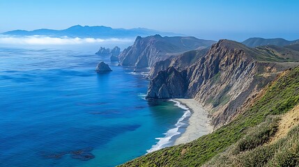 Exploring Picturesque Coastline with Rocky Cliffs and Azure Ocean Water