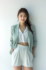 자켓 패션의 아름다운 한국 여성 스타일