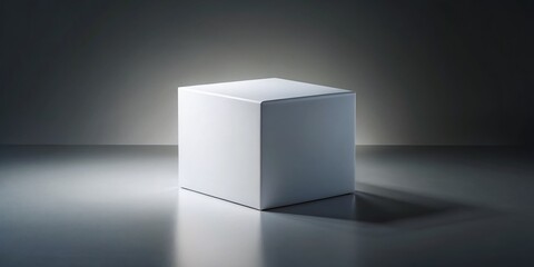 Elegant White Square Box Packaging Mockup - Night Photography, Gray Background, Product Presentation