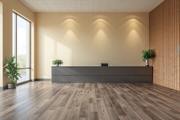Obraz premium Spacious Reception Area Featuring Cream Colored Walls Laminate Flooring and Textured Design