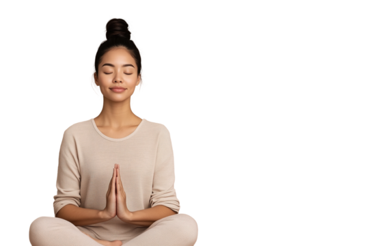 Junge Frau beim Meditieren in entspannter Haltung PNG mit transparentem Hintergrund

