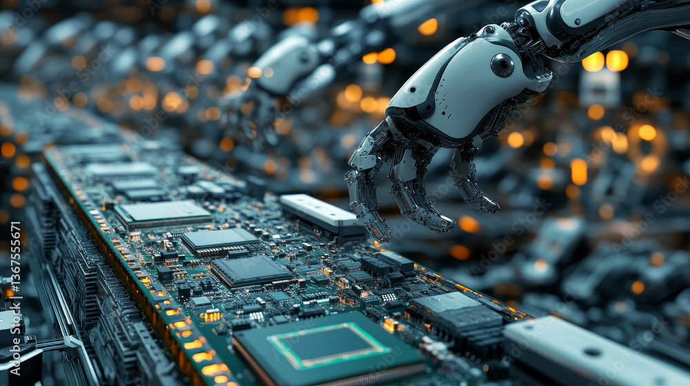 Poster printed circuit board with advanced processing unit. electronic devices production industry. fully a