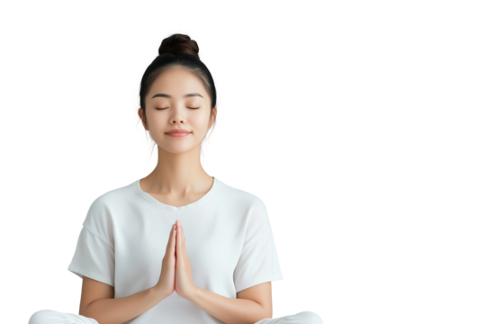 Junge Frau beim Meditieren in entspannter Haltung PNG mit transparentem Hintergrund

