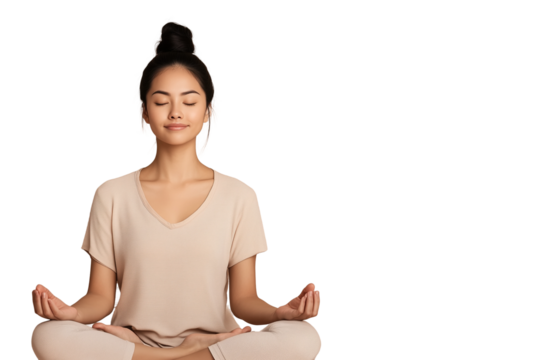 Junge Frau beim Meditieren in entspannter Haltung PNG mit transparentem Hintergrund

