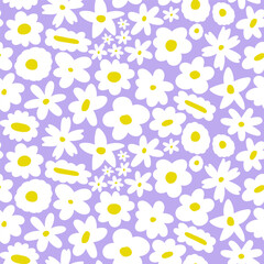 Seamless floral pattern with cute doodle flowers. Little white daisy background