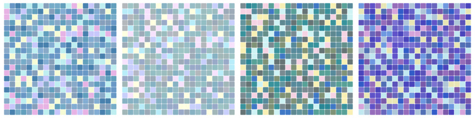 3d square tile mosaic pattern set. Trendy multicolored iridescent gradient wall.