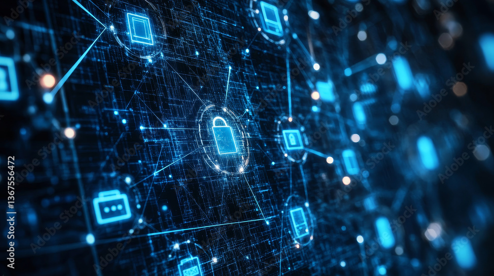 Poster cyber security and information or network protection. future technology web services for business an