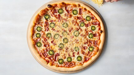 Delicious Bacon Jalapeno Pizza Overhead Shot