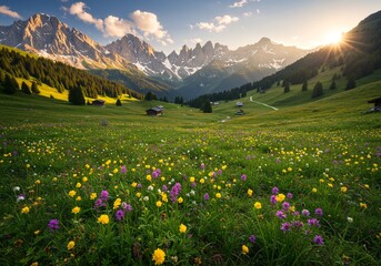 Alpine meadow with wildflowers