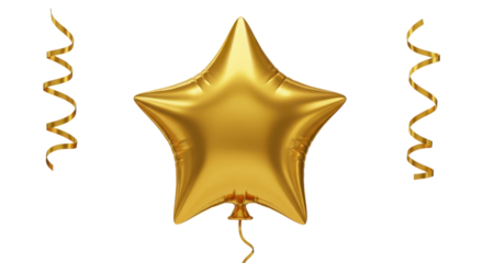 Isolated gold star balloon with ribbons