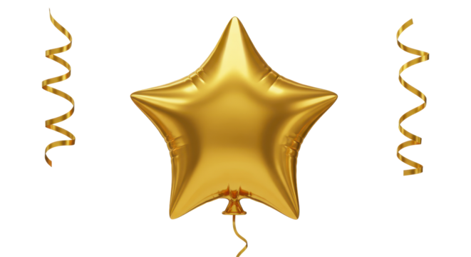 Isolated gold star balloon with ribbons