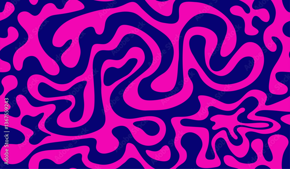 Aufkleber Psychedelic groovy trippy y2k retro seamless pattern in pink and purple colors. Wavy and swirled brush strokes seamless pattern. Abstract liquid background for packaging design and advertisement.