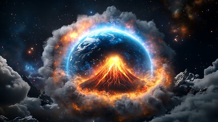 Obraz premium Cosmic phenomenon erupting volcano in deep space offers astronomical perspective