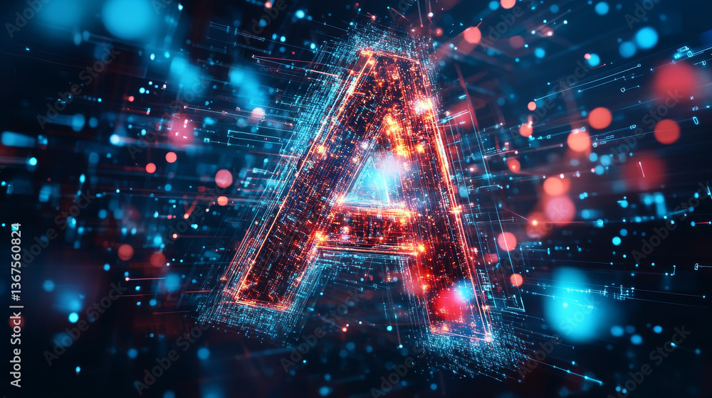 Poster isometric vector abstract big data visualization. futuristic a letter design. visual information com