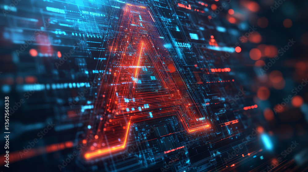 Poster isometric vector abstract big data visualization. futuristic a letter design. visual information com