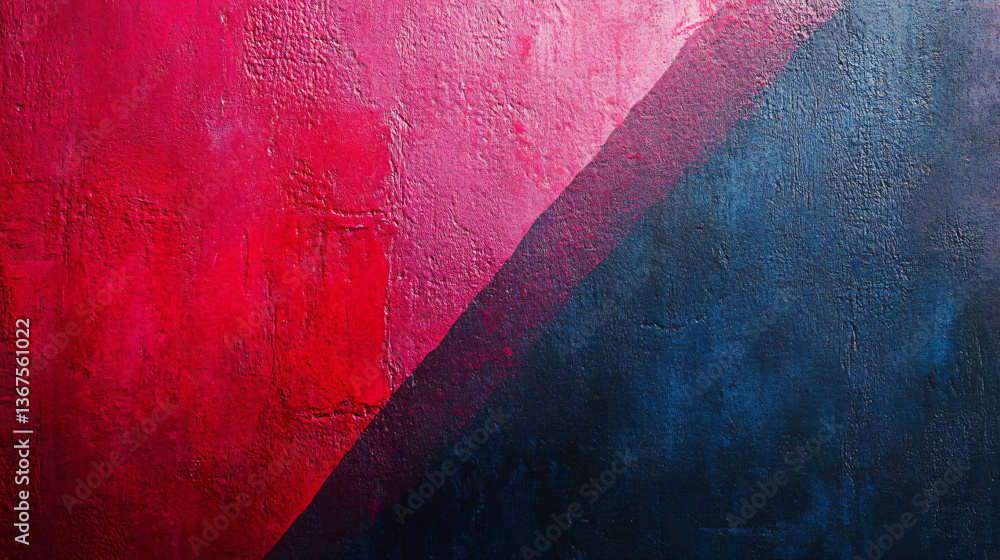 Poster striking red and blue wall with soft gradient transitions between colors on a canvas creating a uniq