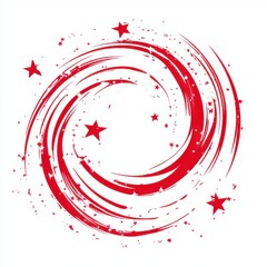 Abstract Red Swirl with Stars on White Background
