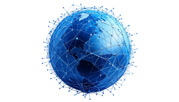 A blue globe with a network of lines png