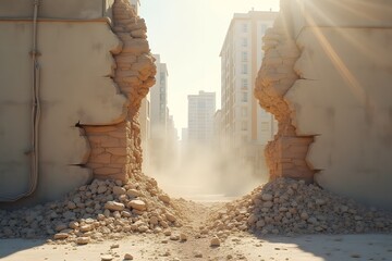 Cracks in walls and collapses of buildings after an earthquake
