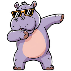 Obraz premium Cartoon Cool Hippo Dabbing with Sunglasses