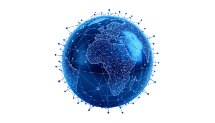 A blue globe with a network of lines png