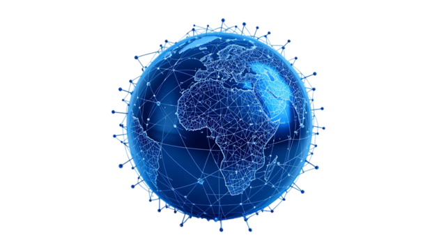 A blue globe with a network of lines png