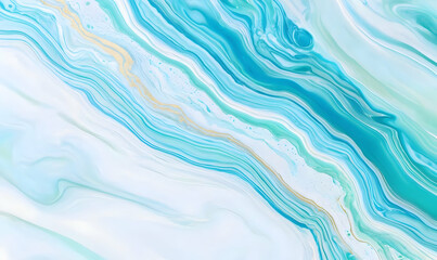 Obraz premium Abstract Fluid Art in Shades of Blue and Green on White Background