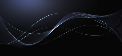 abstract design features elegant blue waves on a dark canvas, evoking a cosmic flow, perfect for modern decor, digital art, or as a sleek backdrop for tech-inspired or artistic environments.