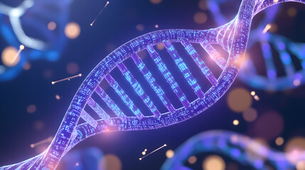 Detailed dna molecule spirals elegantly against vibrant backdrop showcasing biological data visualization health