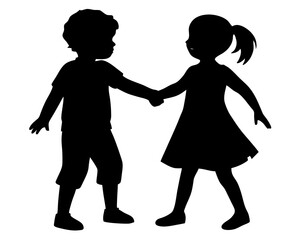 Kids friendship silhouette vector illustration