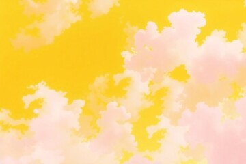 Dreamy sky with soft, fluffy clouds on a golden-yellow background illustration.