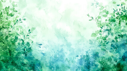 Fototapeta premium Lush green foliage and watercolor blend create a refreshing and natural atmosphere, perfect for adding a touch of nature to your space.